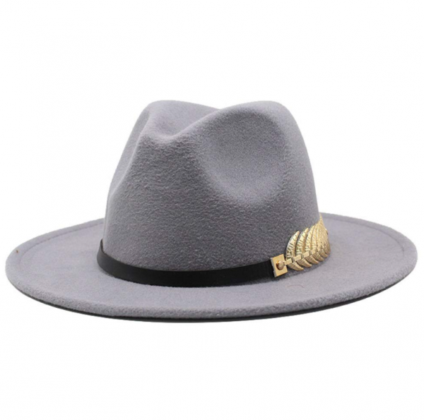 Topi Panama dengan Pita Dengan Hiasan Logam